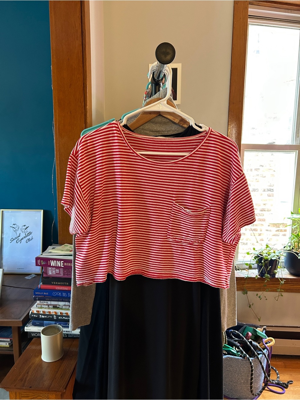 Red & White Striped Cropped Tee with Pocket